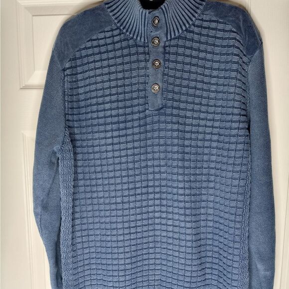F/X Fusion XL Blue 1/4 Buttons Knit Lng Slve 100% Cotton Men's Pullover Sweater. - Picture 3 of 10